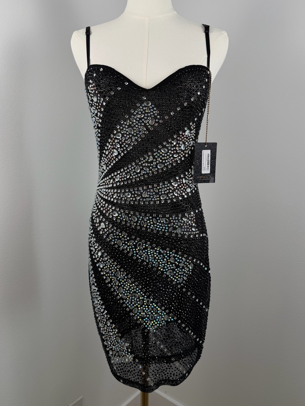 Valiant Black Embellished Spaghetti-Strap Dress